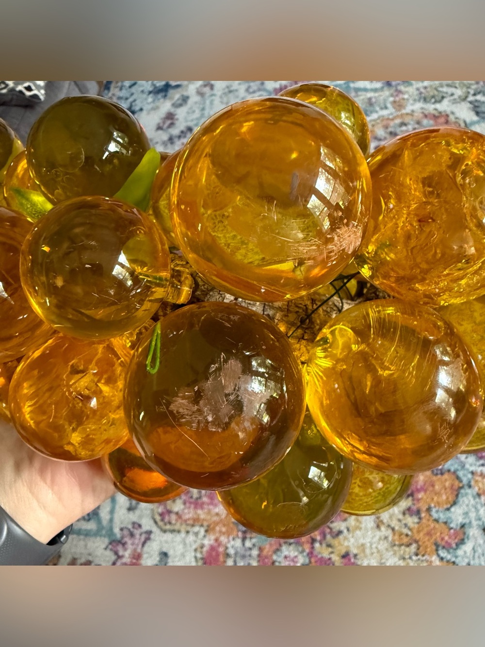 Vintage Amber Grapes Lucite or Resin on Wood 16” Long 8” Tall Mid-Century Modern - Picture 7 of 9